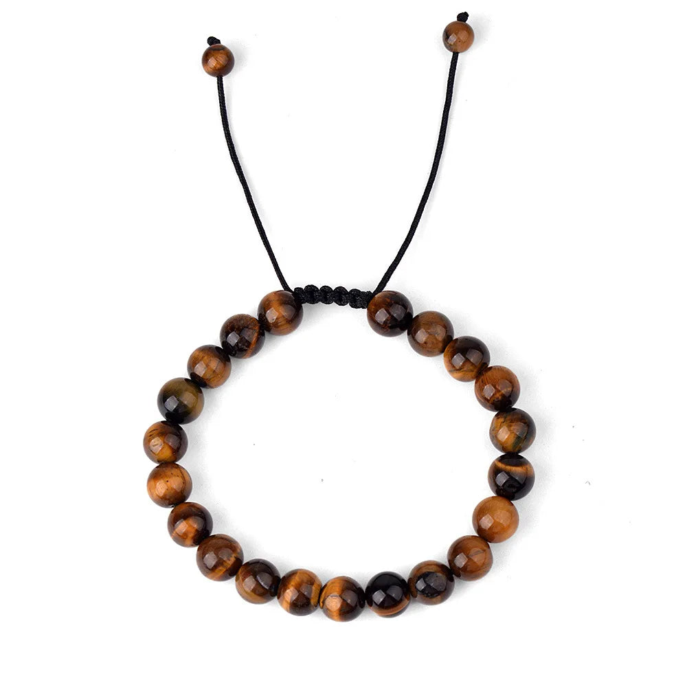 6mm 8mm 10mm Natural Stone Bracelet, Tiger Eye Agate Lava Bead Unisex Adjustable Handwoven Boho Jewelry Gift for Men Women