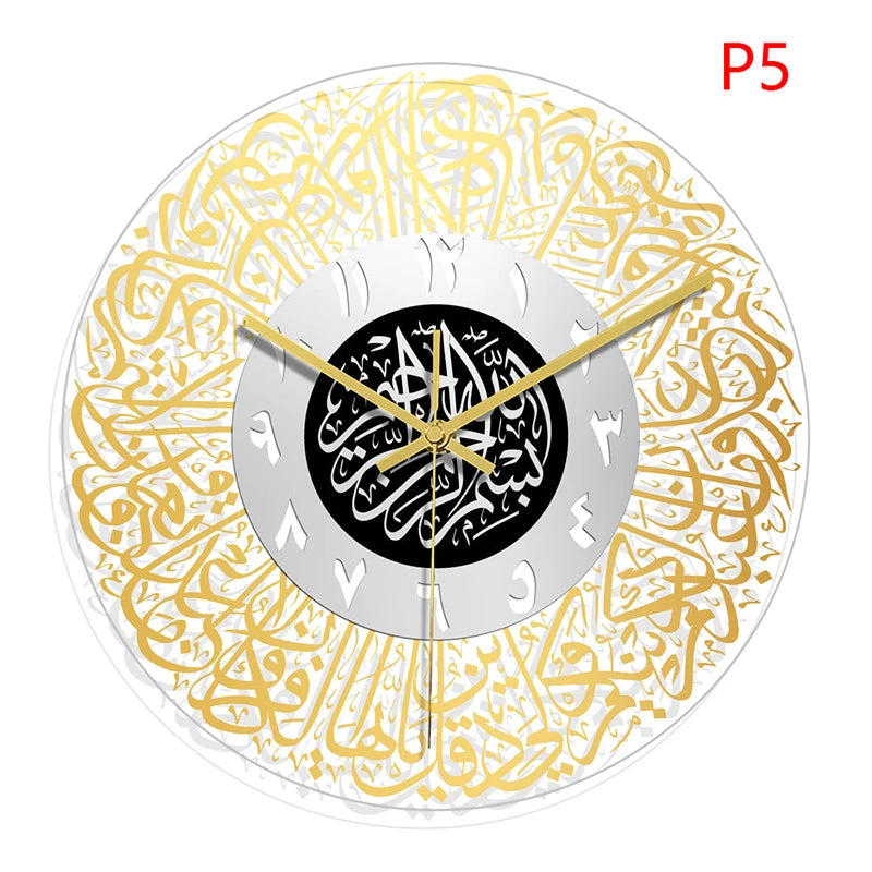 1pc Acrylic Mirror Decorative Clock Islamic Calligraphy Decoration Silent Wall Decor Home Clock Clock Wall 3d Pendulum