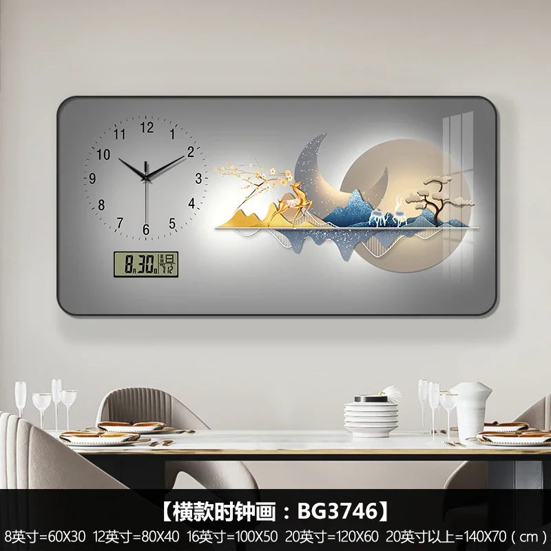 Nordic Light Luxury Clock Wall Clock Living Room and Restaurant Decoration Painting Light and Shadow Elk Perpetual Calendar