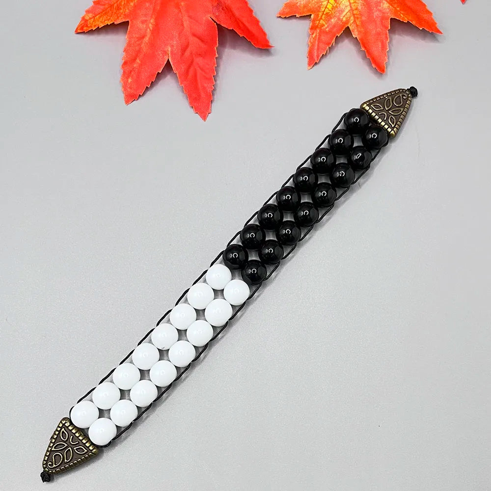 NJ11 New Rosary Men Glass Black White Beads Alloy Flip Muslim Islamic Prayer Bracelets Meditation Transforming Fate Jewelry Gift