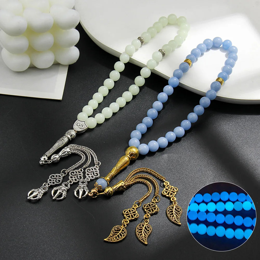 Creative 33 Luminous Stone Muslim Rosary Bracelet 8mm Handmade Prayer Bead Bracelet (Dhikr) Ideal Gift for Ramadan