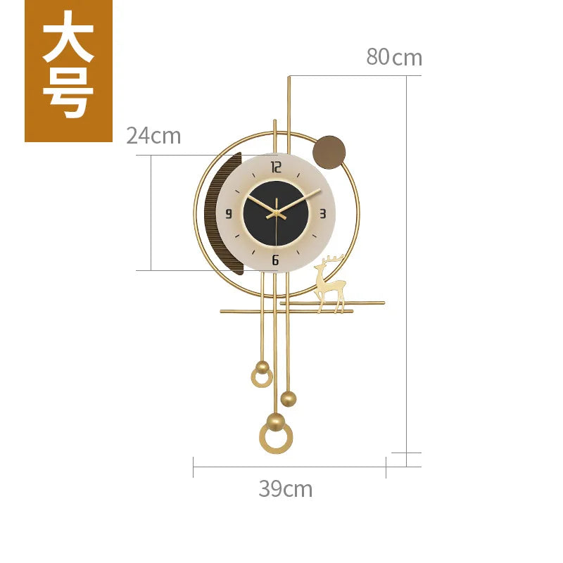 Modern minimalist TV background deer wall clock ,wooden grille decoration with lights hanging clock