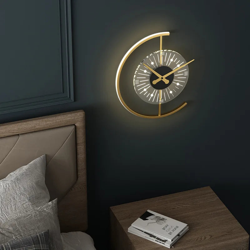 SANDYHA Nordic Clock Wall Lamp Living Room Background Wall Bedroom Headboard Light Modern Minimalist Decorative Lighting Fixture