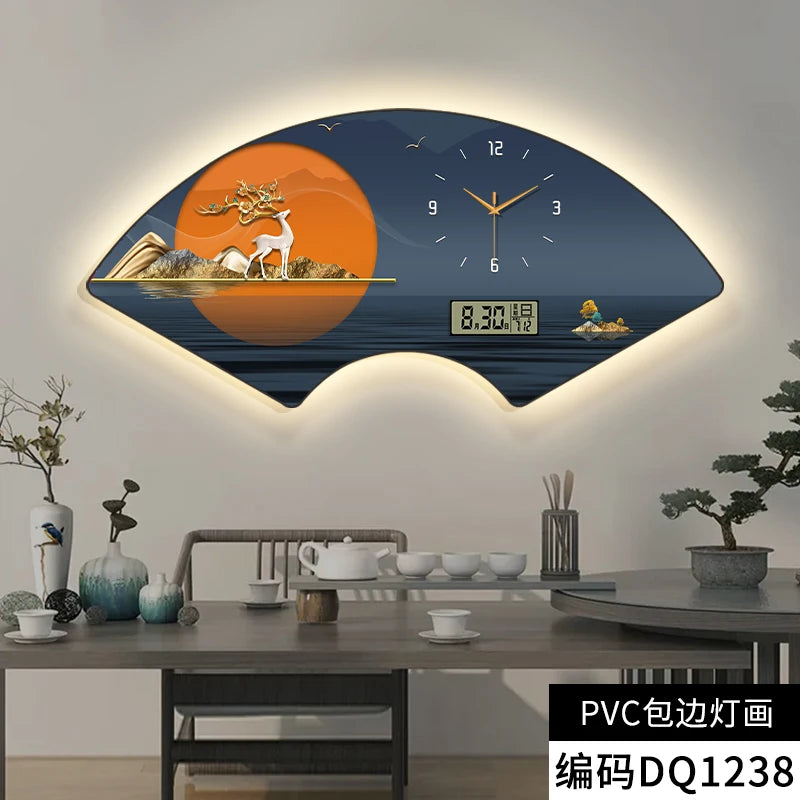 Fan-shaped Perpetual Calendar Electronic Clock Simple Wall Clock Living Room Dining Room Decoration Lamp Picture Clock