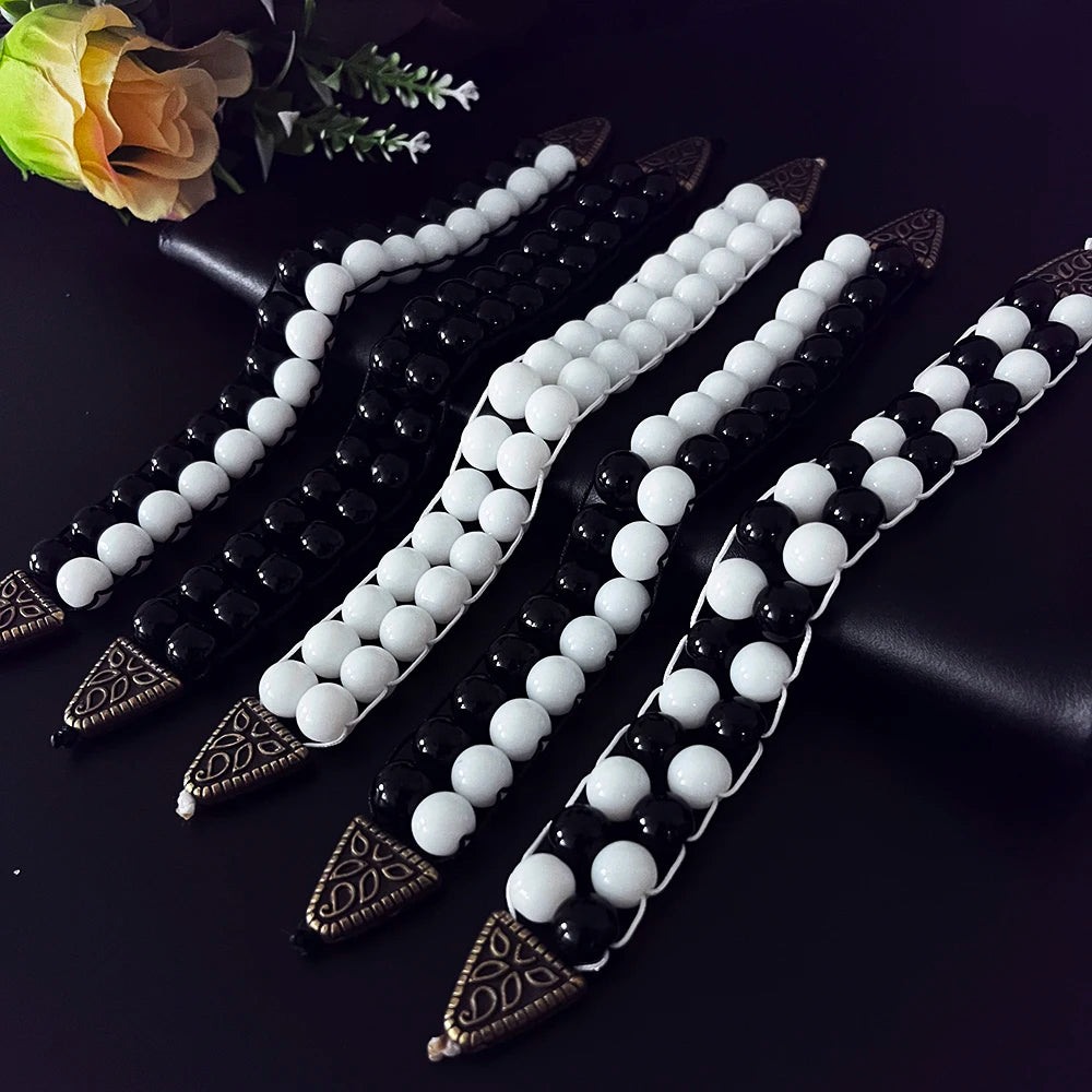 NJ11 New Rosary Men Glass Black White Beads Alloy Flip Muslim Islamic Prayer Bracelets Meditation Transforming Fate Jewelry Gift