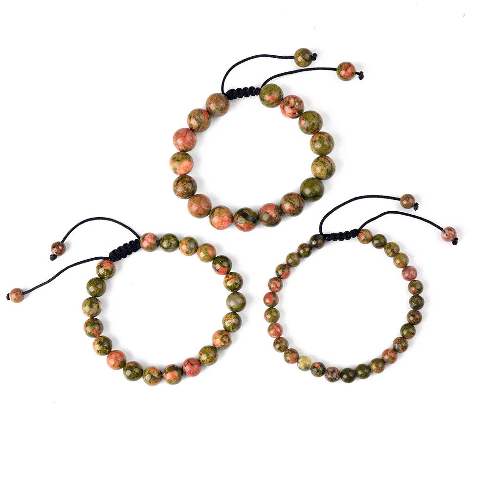 6mm 8mm 10mm Natural Stone Bracelet, Tiger Eye Agate Lava Bead Unisex Adjustable Handwoven Boho Jewelry Gift for Men Women