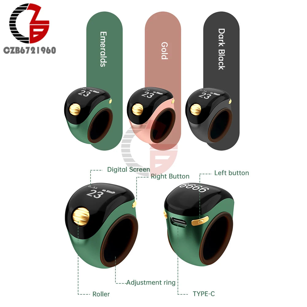 Smart Tasbih Tally Counter Digital Electronic Finger Ring Tally Counter Muslims Tasbeeh Zikr Ring Prayer Time Vibration Reminder