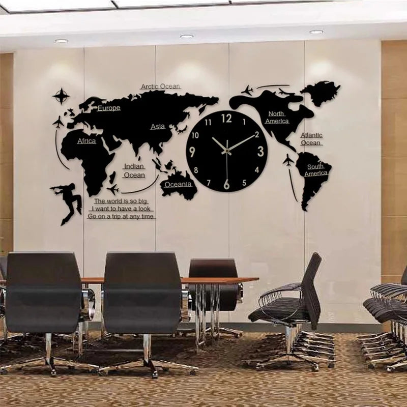 Large 3d Wall Clock Creative World Map Wall Clocks Living Room Luxury Decoration Clock Modern Design Bedroom Silent Clocks