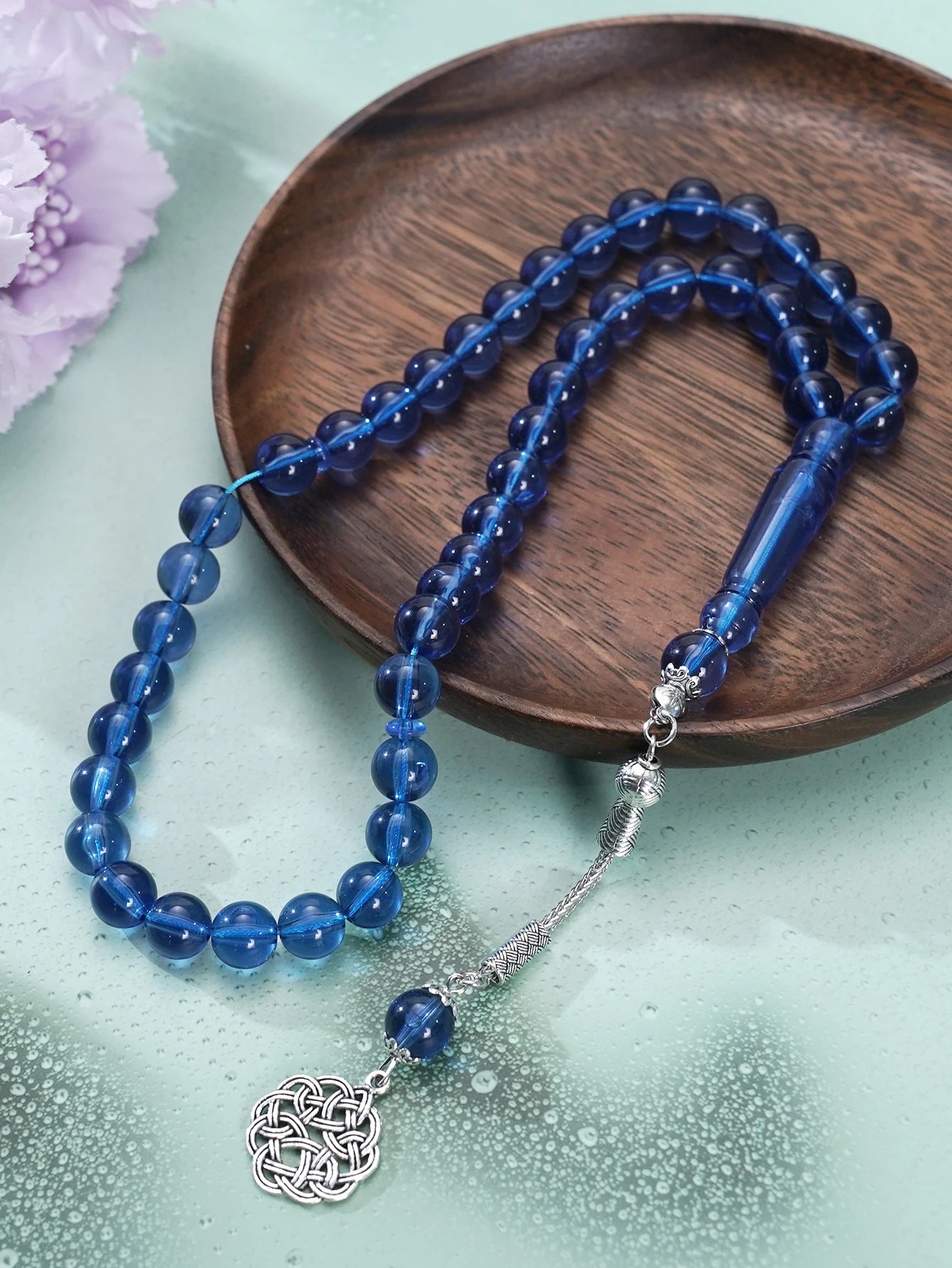 1 Islamic prayer counting bracelet | 45 acrylic beads | Rotatable silver Arabic pattern pendant | Unisex prayer tool