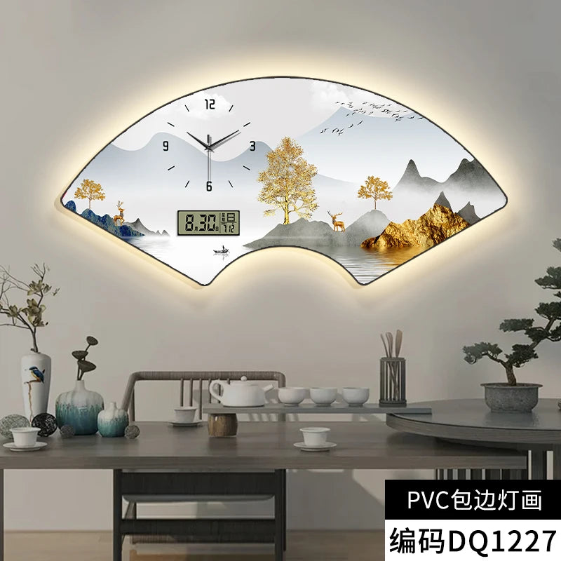 Fan-shaped Perpetual Calendar Electronic Clock Simple Wall Clock Living Room Dining Room Decoration Lamp Picture Clock