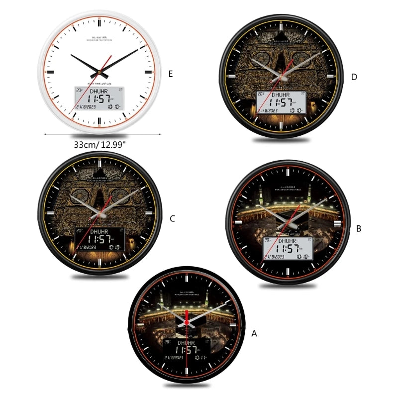 Contemporary Wall Clock Round Azan Clock 13inch Screen with Smooth Operation N0HC