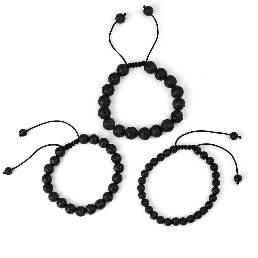 6mm 8mm 10mm Natural Stone Bracelet, Tiger Eye Agate Lava Bead Unisex Adjustable Handwoven Boho Jewelry Gift for Men Women