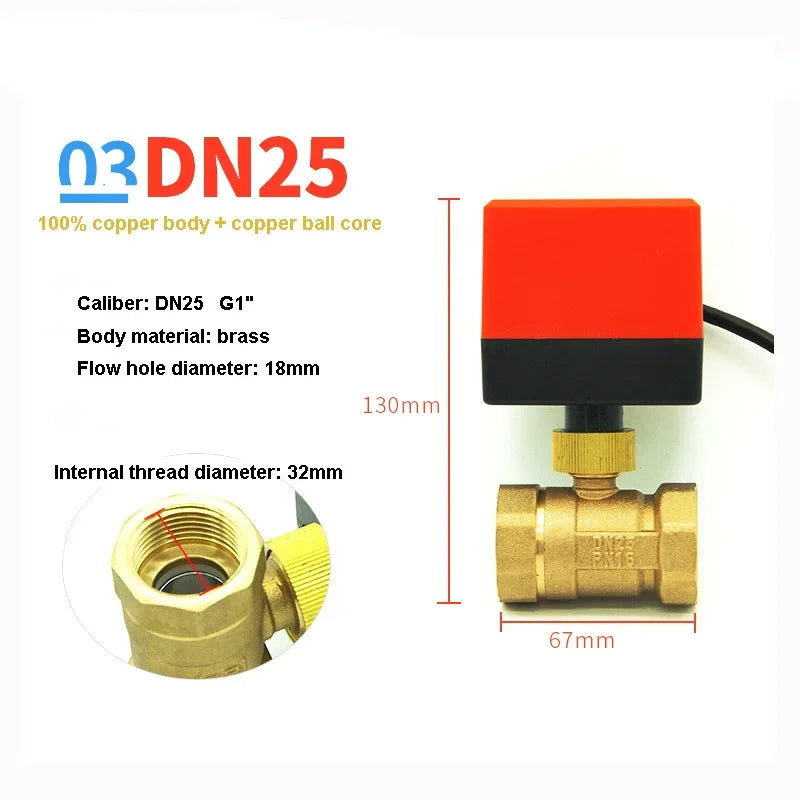 AC220V DC12V 24V Brass Electric Thread Ball Valve DN15 DN20 DN25 DN32 DN40 2-way 3-wire Solenoid Water Valve with Actuator