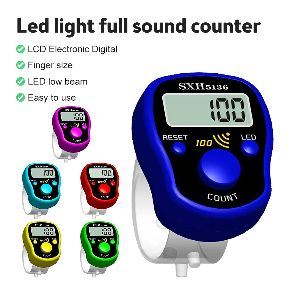 SXH-5136 Electronic Counter Finger Clicker Finger Counter Finger Ring Modeling with Backlight 5 Random Colors Shipping