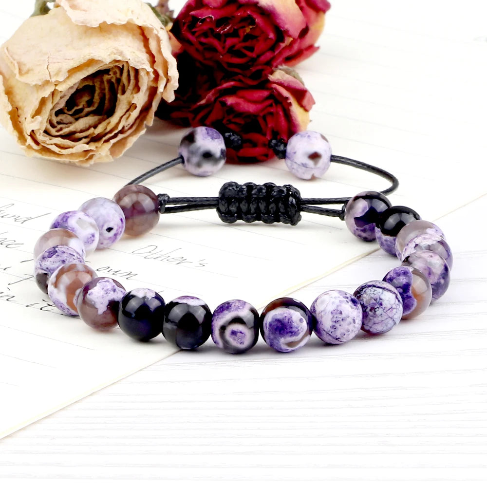 8mm Men Women Fire Agates Onyx Beads Bracelet Bangles Healing Natural Stone Chakra Prayer Charm Buddha Adjustable Jewelry Gifts
