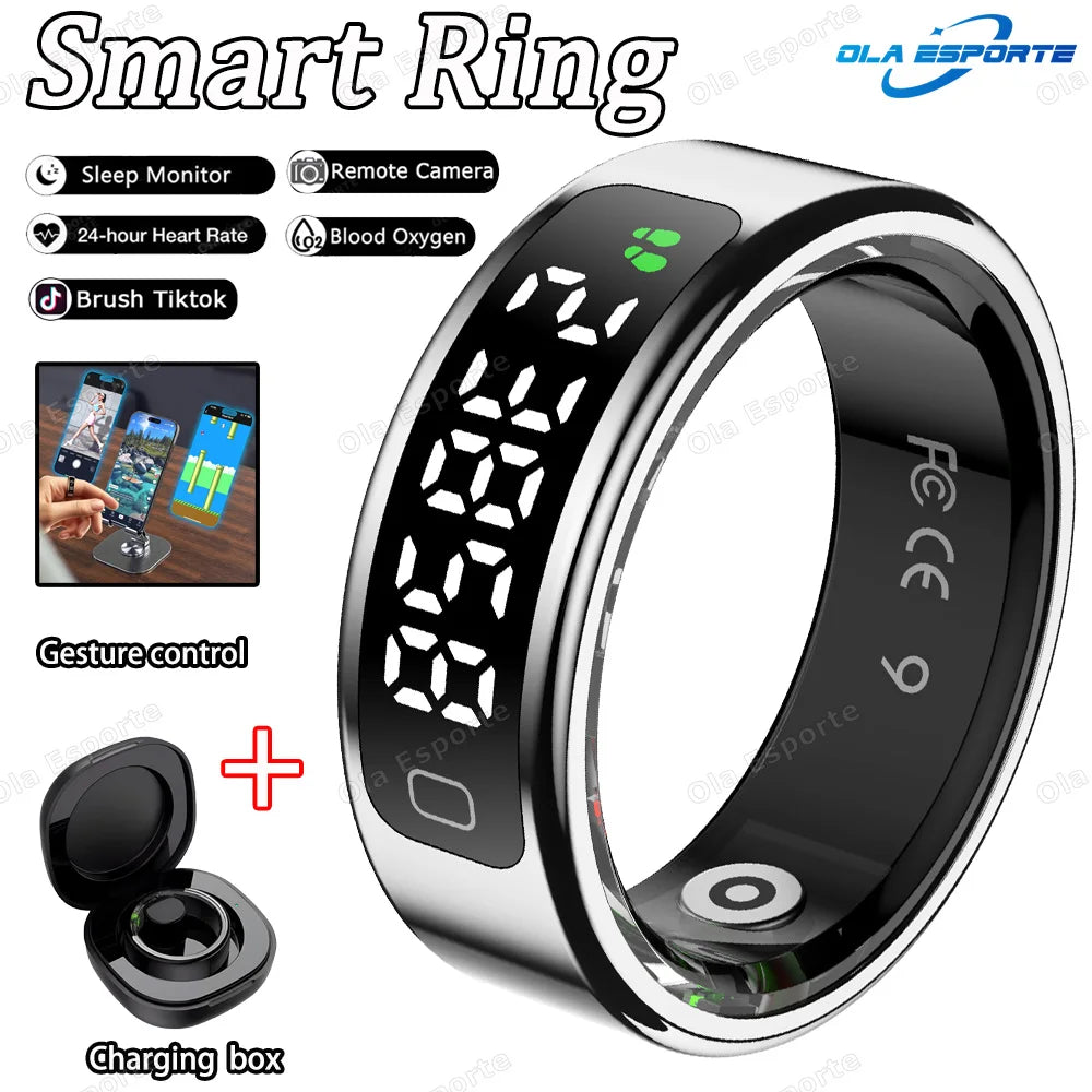 R11 Smart Ring with Display Screen and Touch, Zikr Tasbih Counter, With Charging Box, Health Manager,5ATM Waterproof For Android