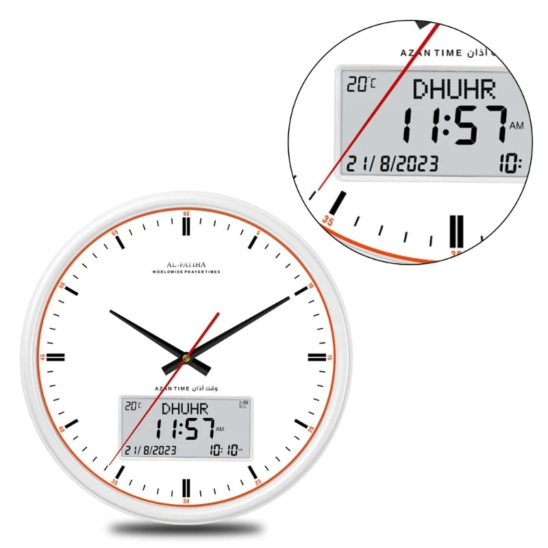 Contemporary Wall Clock Round Azan Clock 13inch Screen with Smooth Operation N0HC