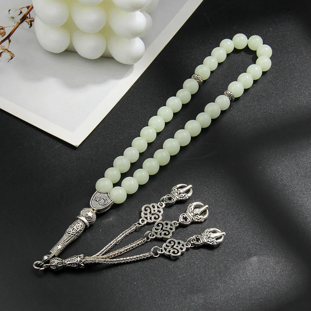 Creative 33 Luminous Stone Muslim Rosary Bracelet 8mm Handmade Prayer Bead Bracelet (Dhikr) Ideal Gift for Ramadan