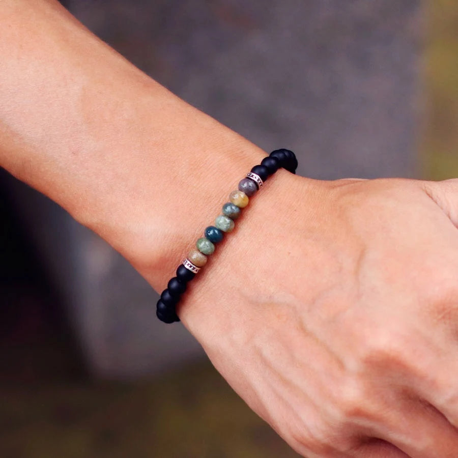 Simple Style Natural Matte Stone Bracelet Unisex Handmade 6mm Tiger Eyes Obsidian Beaded Braslet Healing Leisure Couple Pulseira