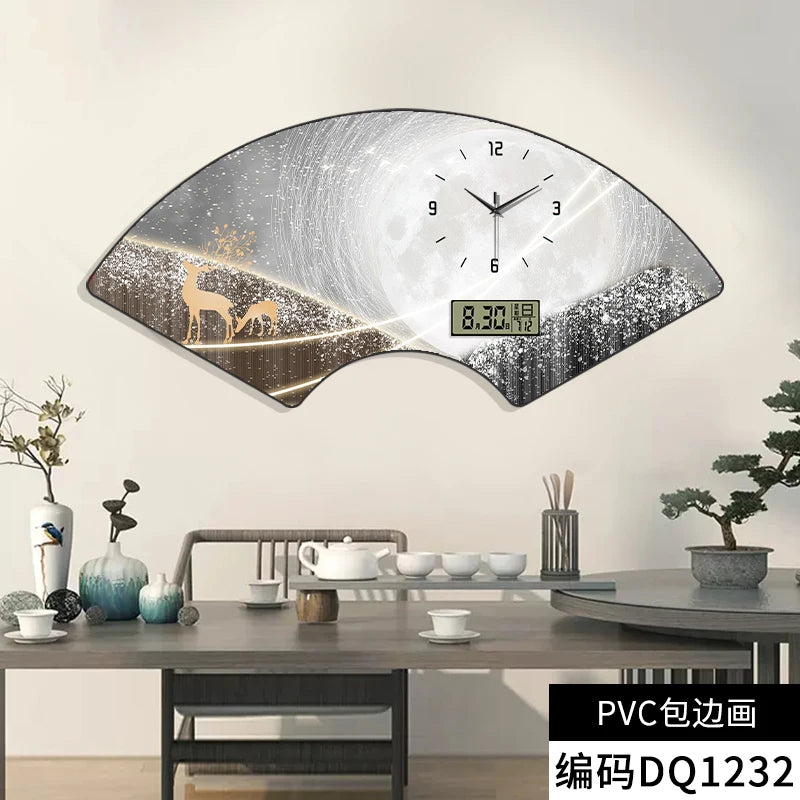 Fan-shaped Perpetual Calendar Electronic Clock Simple Wall Clock Living Room Dining Room Decoration Lamp Picture Clock
