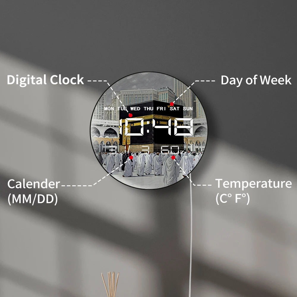 Makkah Holy Kaaba Mecca LED Electronic Wall Clock Large Display Makkah Sacred Digital Wall Clock Islamic Holy Mosque Home Decor