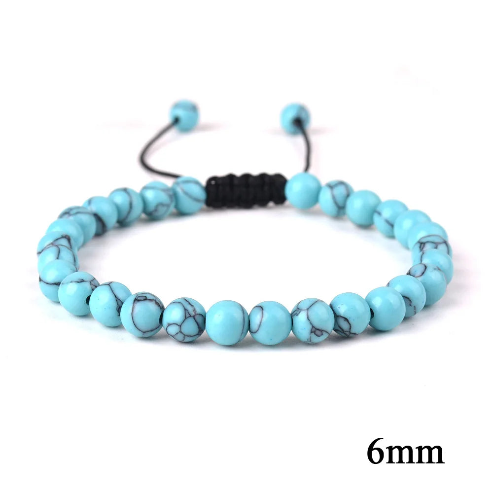 6mm 8mm 10mm Natural Stone Bracelet, Tiger Eye Agate Lava Bead Unisex Adjustable Handwoven Boho Jewelry Gift for Men Women