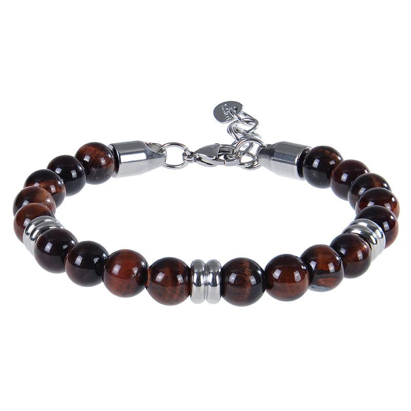 8mm Natural Stone Lapis Lazuli Beaded Bracelet Adjustable Stainless Steel Chain Bracelet for Men Women Handmade Jewelry Gifts