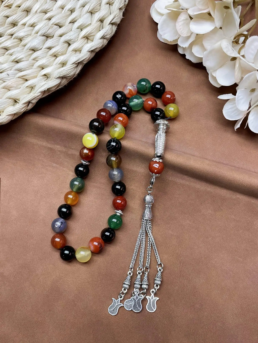 11pcs Islamic 33 Beads Glass Tasbih Arabic Prayer Misbaha Sebha Bracelet Hand Chain Muslim Rosary Jewelry for Men Women Gift