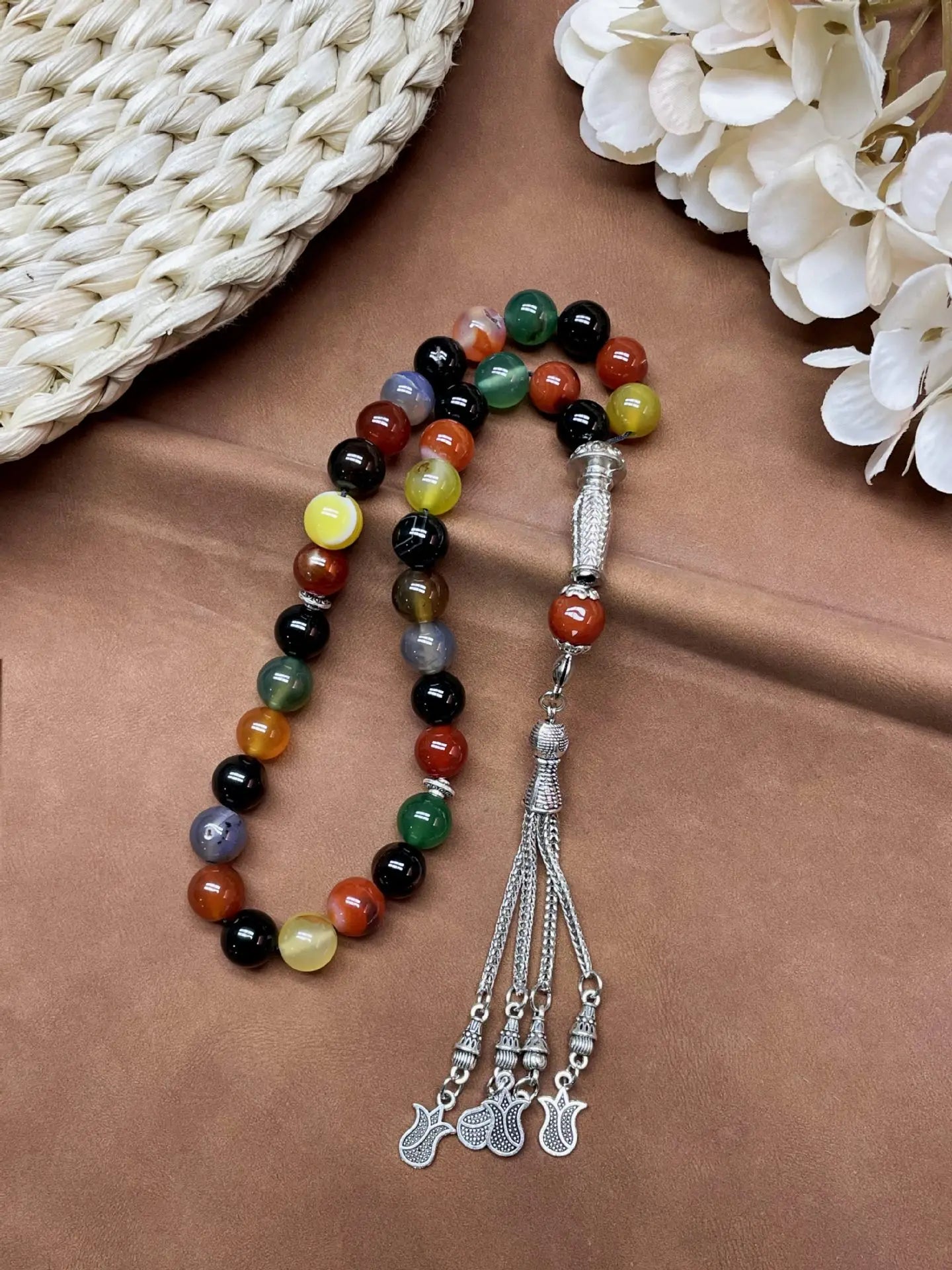 11pcs Islamic 33 Beads Glass Tasbih Arabic Prayer Misbaha Sebha Bracelet Hand Chain Muslim Rosary Jewelry for Men Women Gift