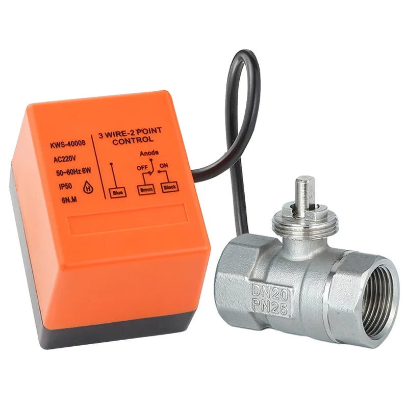 AC220V DC12V-24V Electric Thread Stainless Steel Ball Valve 2-control 3-wire Solenoid Water Valve Actuator, DN15/20/25/32/40/50
