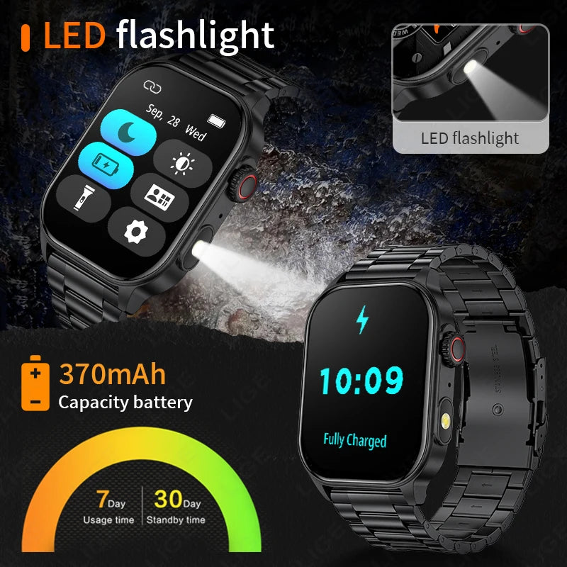 LIGE Smart Watch for Men Women LED Flashlight Full Touch Screen Sport Fitness Watches BT Call Digital Smartwatch Wristwatch New