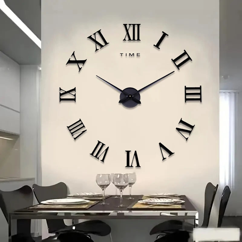 Roman numerals DIY wall clock 3D large wall decoration sticker frameless wall clock decoration living room