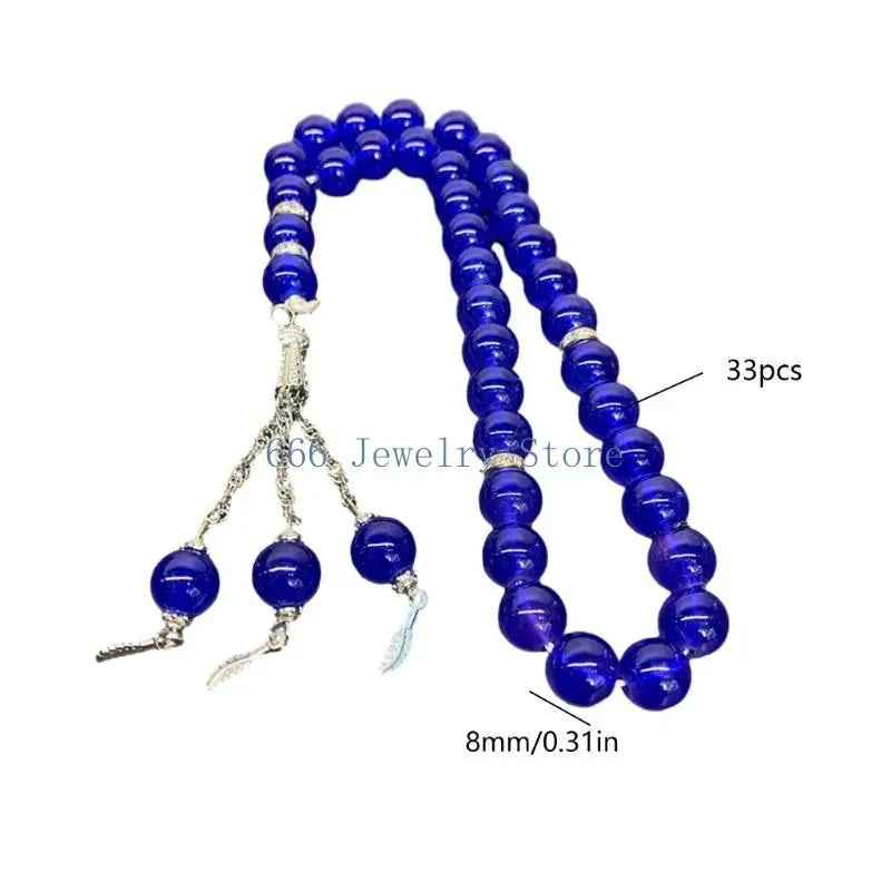 F2TD Crystal Prayer Beads Tassels Hand Bracelet Islamic 33 Beads Rosary Bracelet Religious Jewelry Gift for Men Women