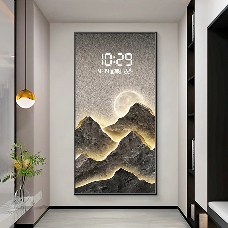 Home Decor LED Lights Digital Display Wall Clock Living Room Wall Decoration Hanging Painting Digital Electronic Clock