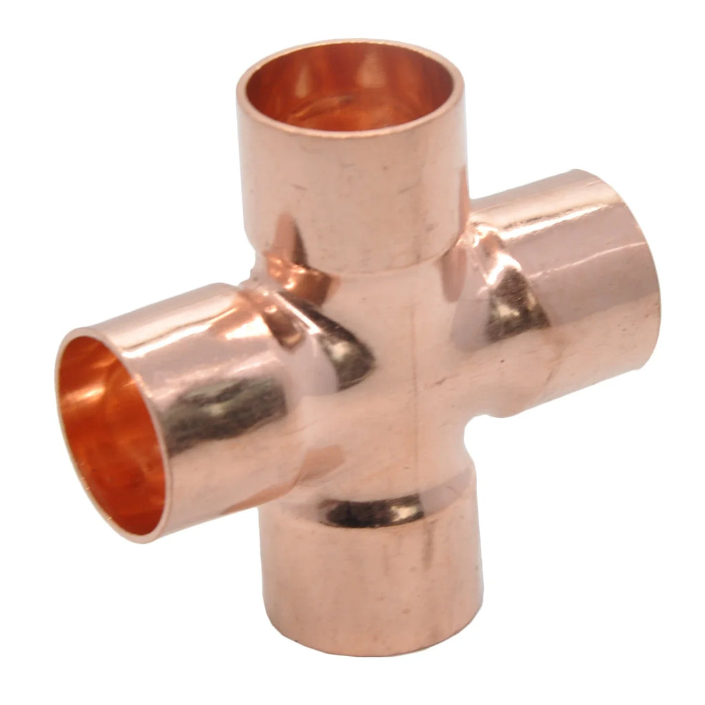 15 16 22 28 35 45mm Copper End Feed Solder Cross 4 Ways Weld Scoket Plumbing Fitting Connector Coupler Splitter Air Conditioner