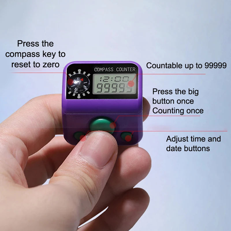 Finger Counter Compass Islamic Tasbih Bead 5 Digital LED Electronic Handheld Tally Counter Clicker Counter Ring