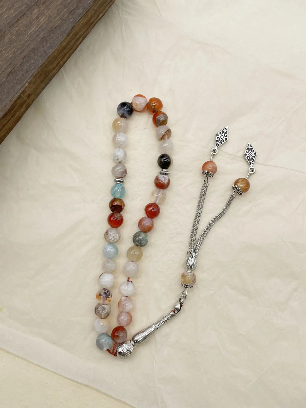 6pcs Natural Stone Beads Islamic Tasbih 8mm 33 Beads Misbaha Sebha Rosary Bracelet Muslim Men Women Meditation Prayer Jewelry