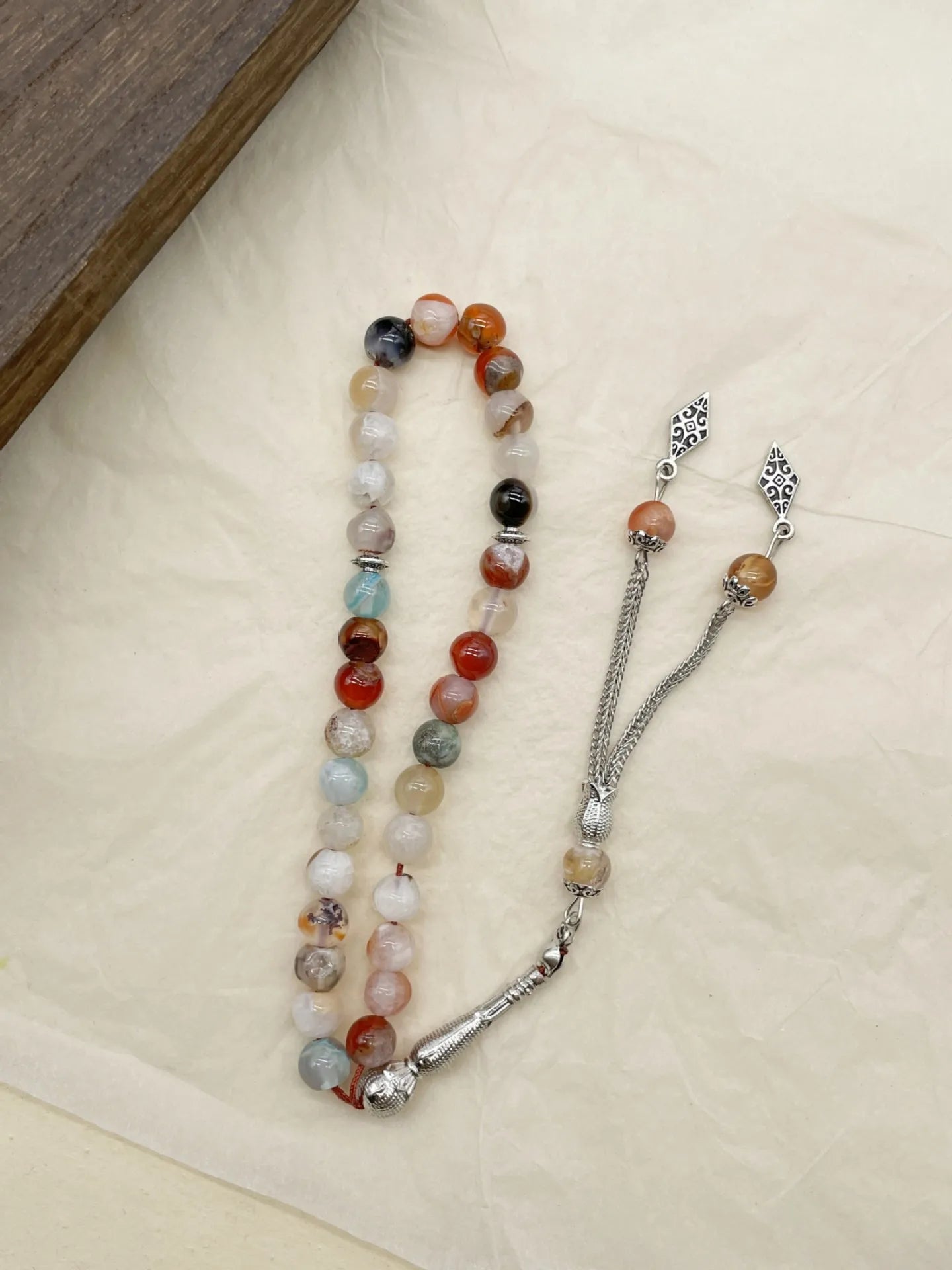 6pcs Natural Stone Beads Islamic Tasbih 8mm 33 Beads Misbaha Sebha Rosary Bracelet Muslim Men Women Meditation Prayer Jewelry