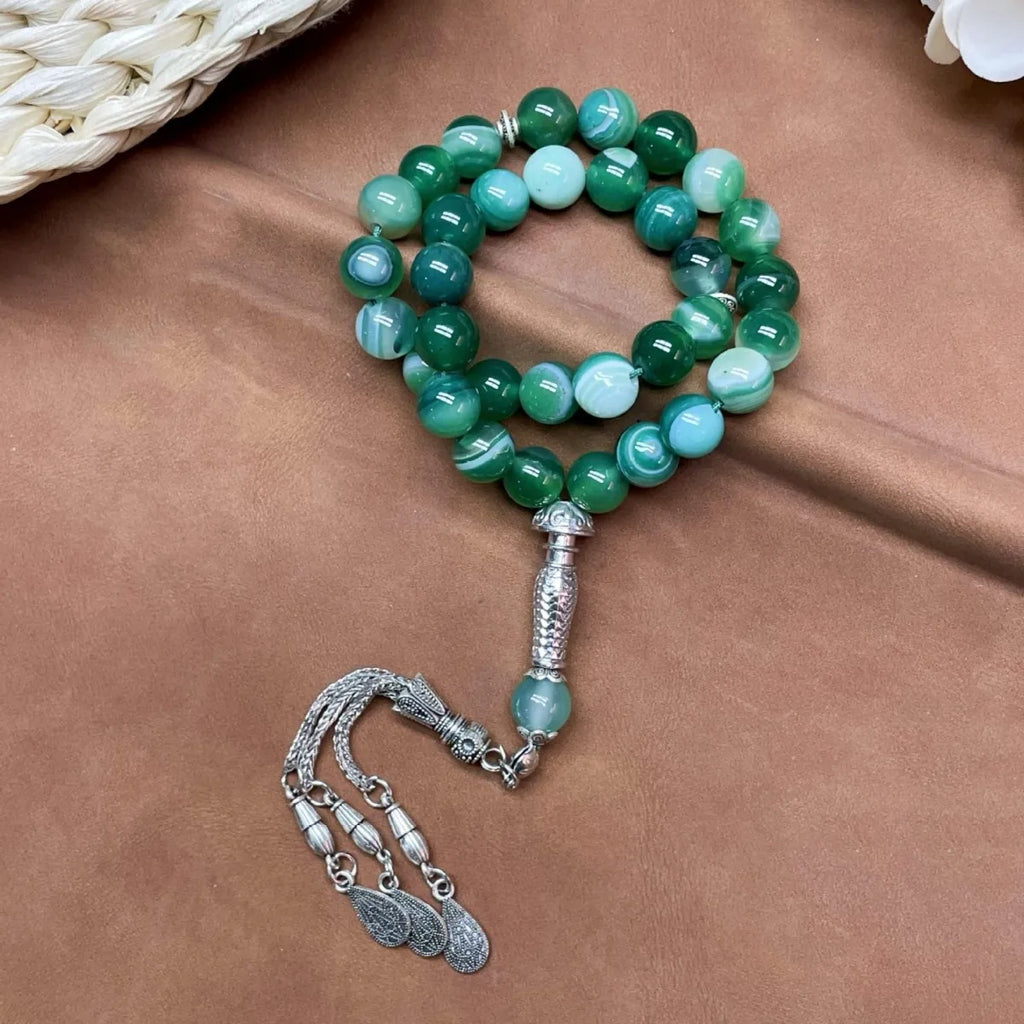 11pcs Islamic 33 Beads Glass Tasbih Arabic Prayer Misbaha Sebha Bracelet Hand Chain Muslim Rosary Jewelry for Men Women Gift