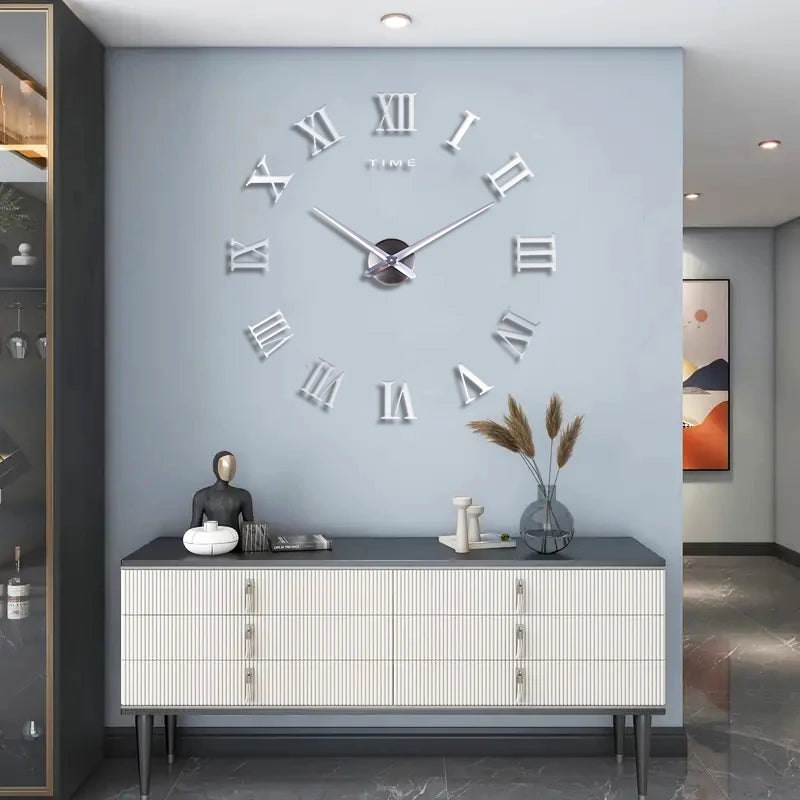 Roman numerals DIY wall clock 3D large wall decoration sticker frameless wall clock decoration living room
