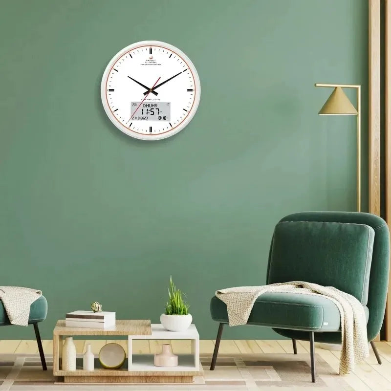 Azan Prayer Wall Clock, Muslim Clock, Digital-Analog Watch with Hijri Calendar, Time Fajr Alarm, Mosque Clock