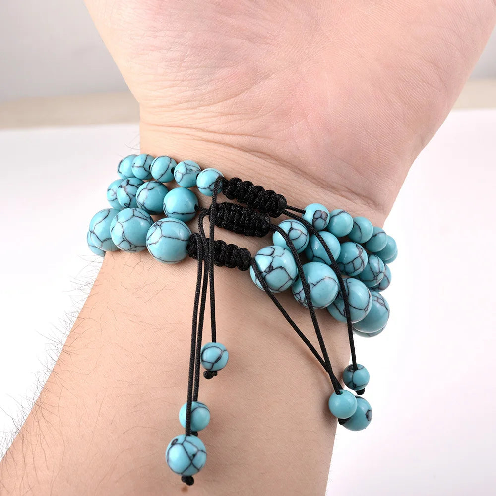 6mm 8mm 10mm Natural Stone Bracelet, Tiger Eye Agate Lava Bead Unisex Adjustable Handwoven Boho Jewelry Gift for Men Women