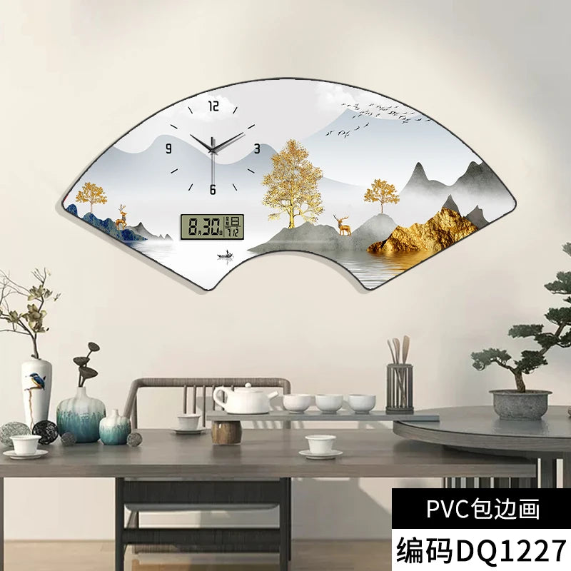 Fan-shaped Perpetual Calendar Electronic Clock Simple Wall Clock Living Room Dining Room Decoration Lamp Picture Clock
