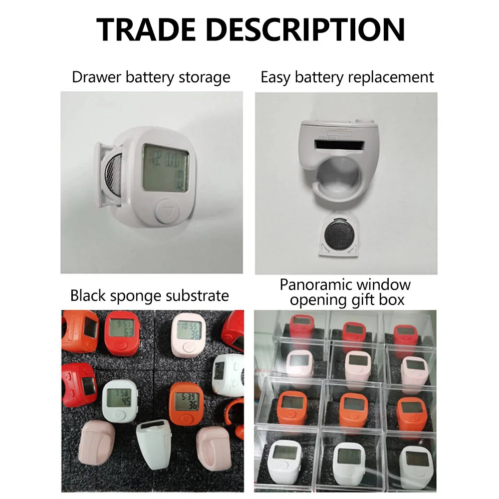 LCD Tasbih Tally Counter Ring For Muslims Electronic Digital Counter 5 Prayer Time Mute Button Counter Wearable Rings