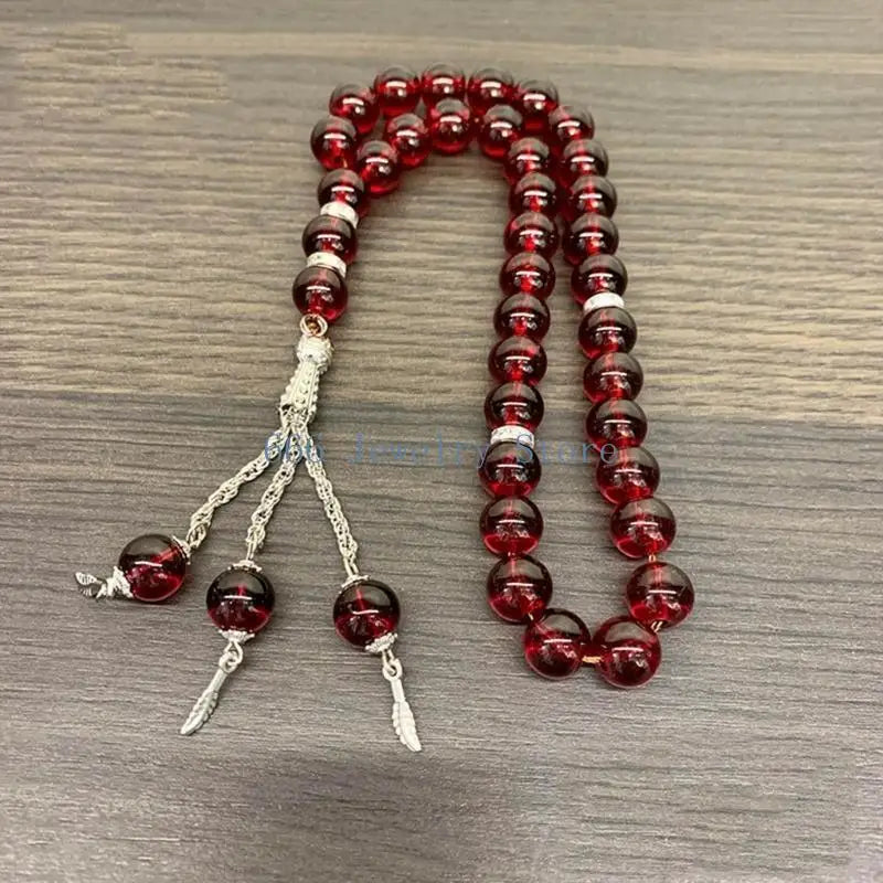 F2TD Crystal Prayer Beads Tassels Hand Bracelet Islamic 33 Beads Rosary Bracelet Religious Jewelry Gift for Men Women
