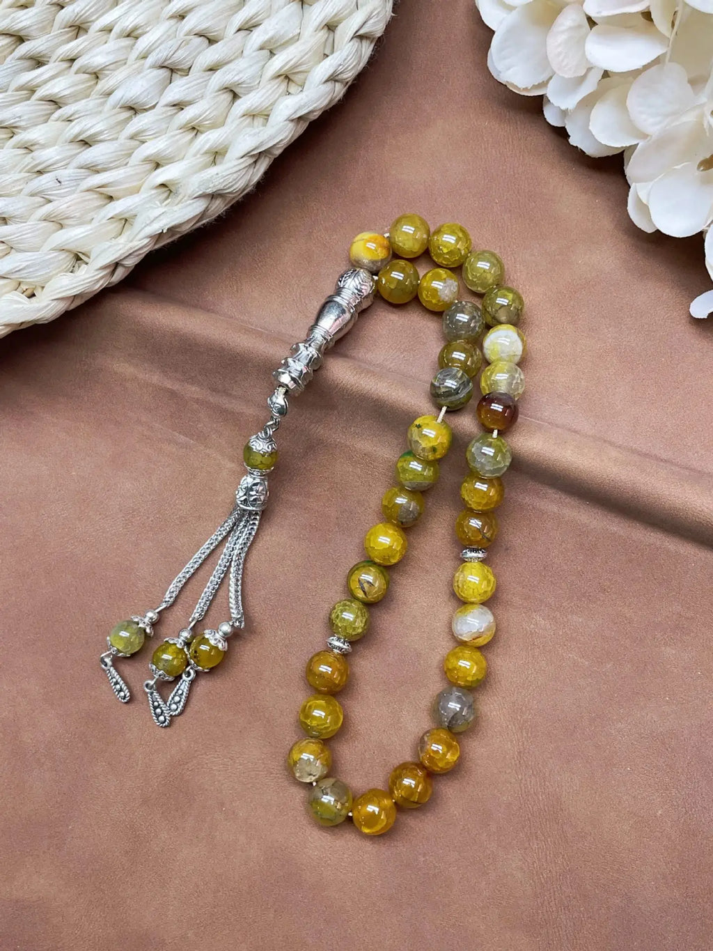 11pcs Islamic 33 Beads Glass Tasbih Arabic Prayer Misbaha Sebha Bracelet Hand Chain Muslim Rosary Jewelry for Men Women Gift