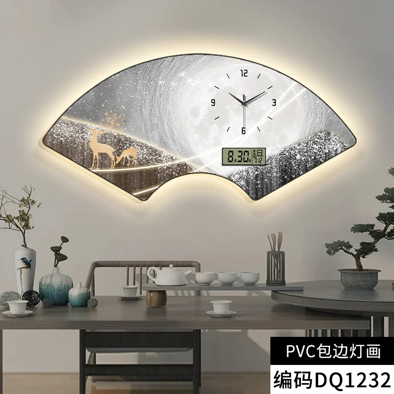Fan-shaped Perpetual Calendar Electronic Clock Simple Wall Clock Living Room Dining Room Decoration Lamp Picture Clock