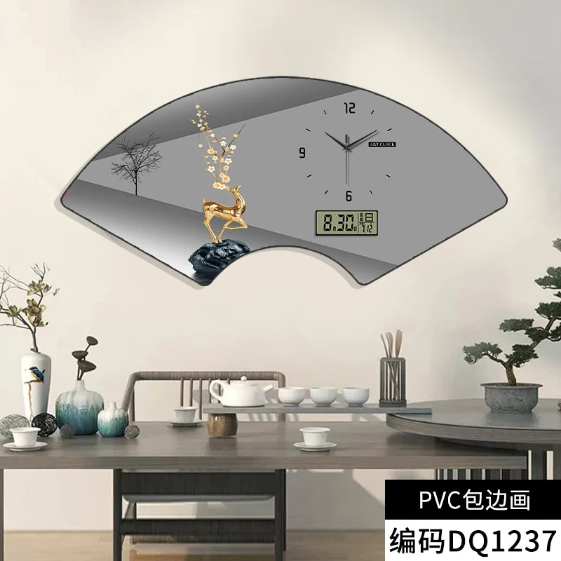 Fan-shaped Perpetual Calendar Electronic Clock Simple Wall Clock Living Room Dining Room Decoration Lamp Picture Clock