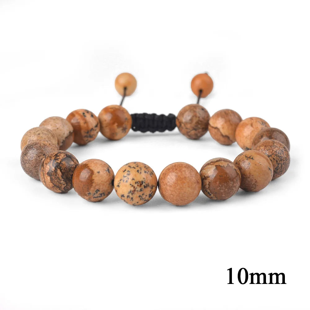 6mm 8mm 10mm Natural Stone Bracelet, Tiger Eye Agate Lava Bead Unisex Adjustable Handwoven Boho Jewelry Gift for Men Women