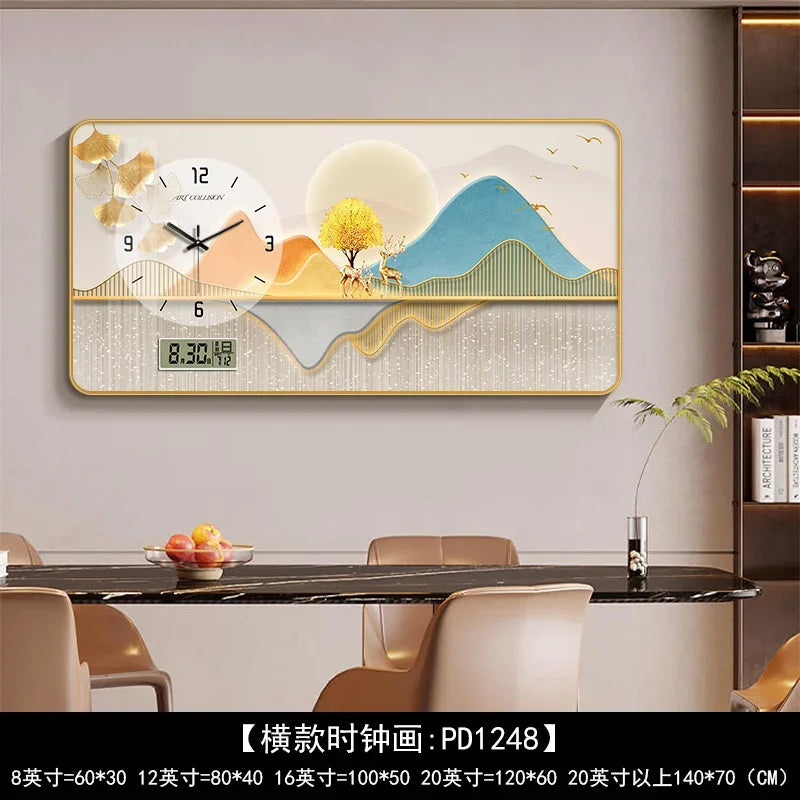 Nordic Light Luxury Clock Wall Clock Living Room and Restaurant Decoration Painting Light and Shadow Elk Perpetual Calendar